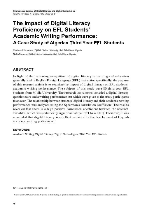(PDF) The Impact of Digital Literacy Proficiency on EFL Students ...