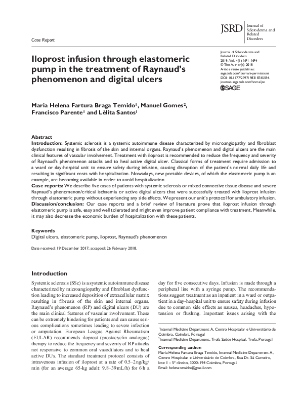 (PDF) Iloprost infusion through elastomeric pump in the treatment of