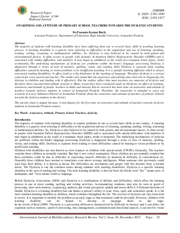 (PDF) Awareness and Attitude of Primary School Teachers Towards the ...