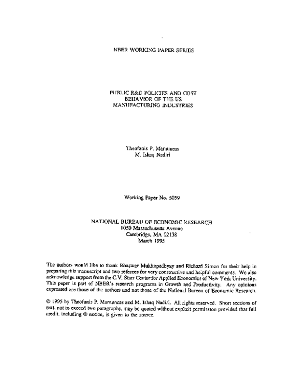 (PDF) Public R&D policies and cost behavior of the US manufacturing ...
