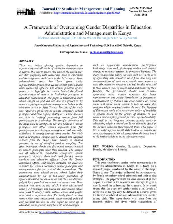 (PDF) Gender Disparities in Education Administration and Management in ...