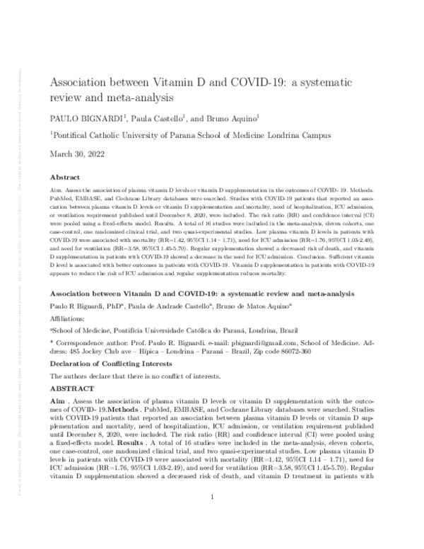 (PDF) Association between Vitamin D and COVID-19: a systematic review ...
