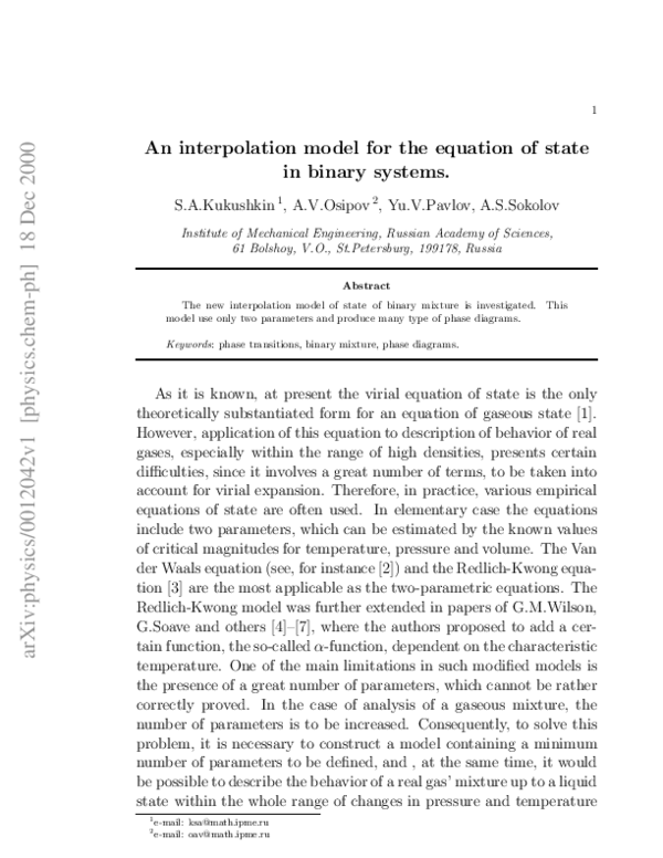 (PDF) An interpolation model for the equation of state in binary systems