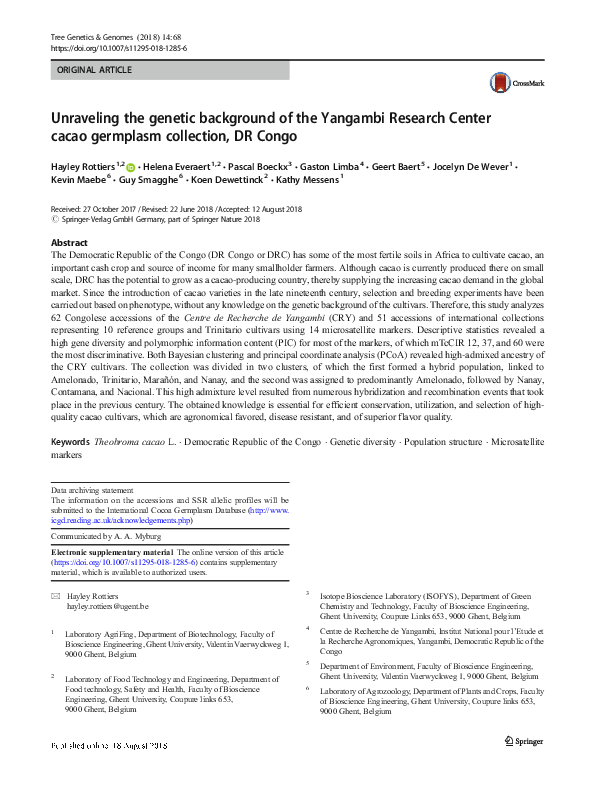 (PDF) Unraveling the genetic background of the Yangambi Research Center ...