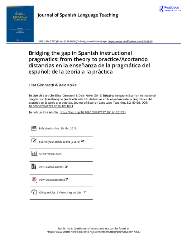 (PDF) Bridging the gap in Spanish instructional pragmatics: from theory ...