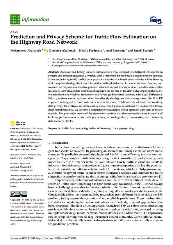 (PDF) Prediction and Privacy Scheme for Traffic Flow Estimation on the ...