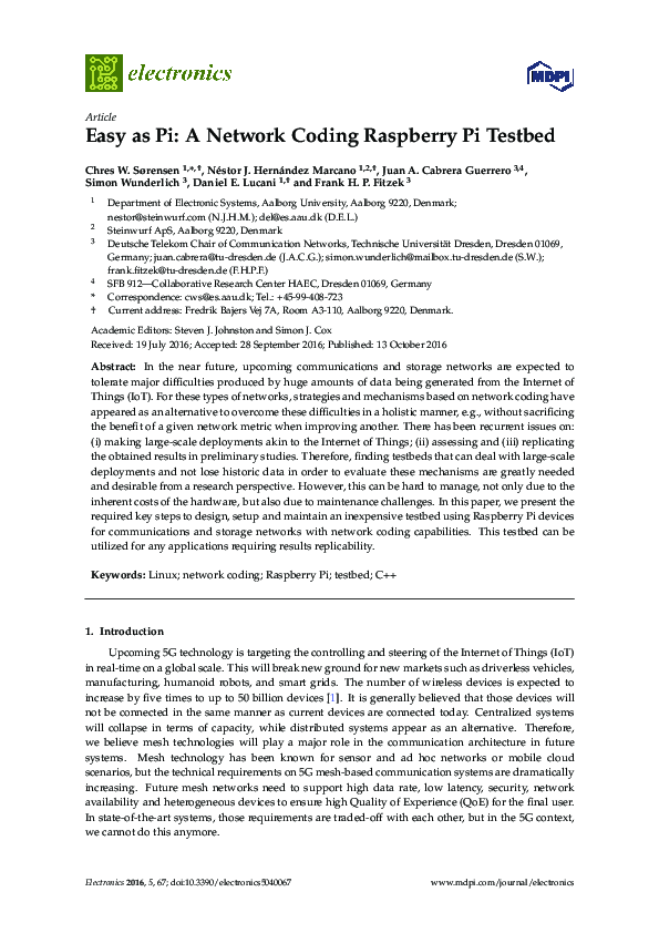 (PDF) Easy as Pi: A Network Coding Raspberry Pi Testbed