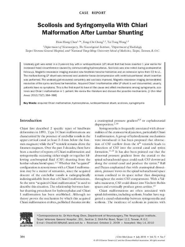 (PDF) Scoliosis and Syringomyelia With Chiari Malformation After Lumbar ...