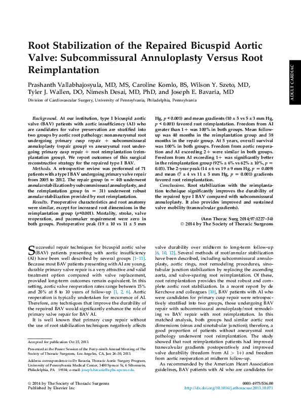 (PDF) Root Stabilization of the Repaired Bicuspid Aortic Valve ...