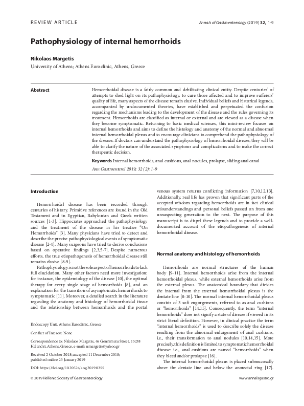 (PDF) Pathophysiology of internal hemorrhoids NIKOLAOS MARGETIS