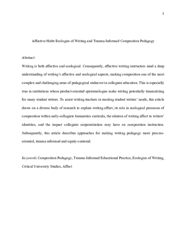 (PDF) Affective Writing Ecologies and Trauma Informed Composition ...