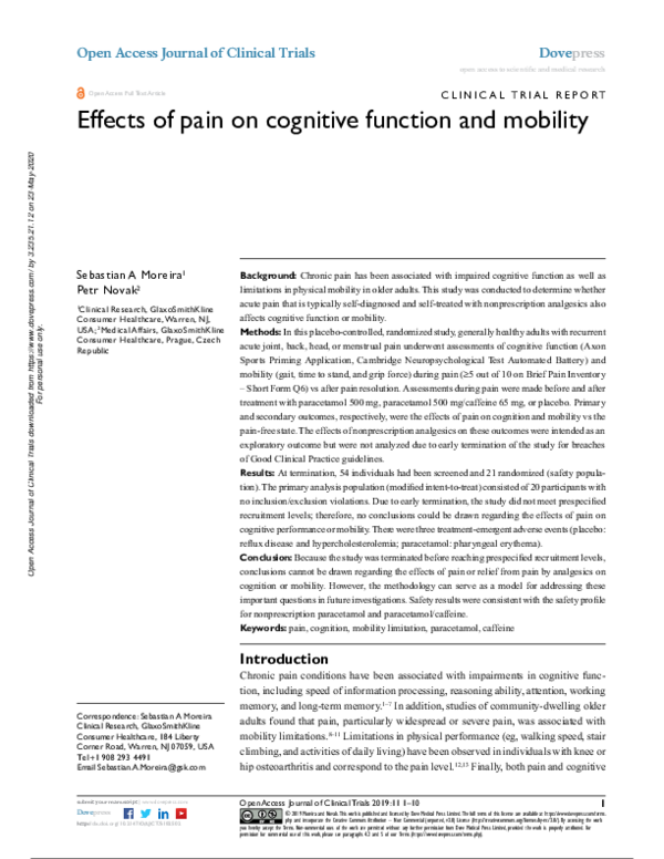 (PDF) Effects of pain on cognitive function and mobility
