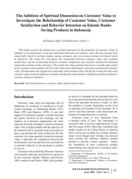 (PDF) The Addition of Spiritual Dimension on Customer Value to ...