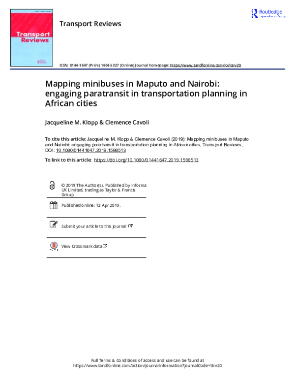 (PDF) Mapping minibuses in Maputo and Nairobi: engaging paratransit in ...