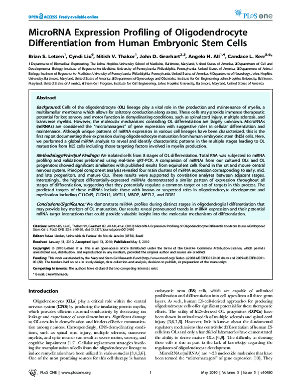 (PDF) MicroRNA Expression Profiling of Oligodendrocyte Differentiation ...