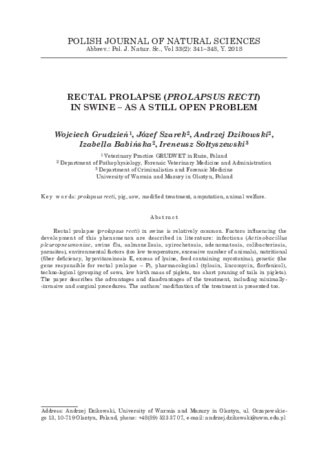 (PDF) RECTAL PROLAPSE (PROLAPSUS RECTI) IN SWINE -AS A STILL OPEN PROBLEM