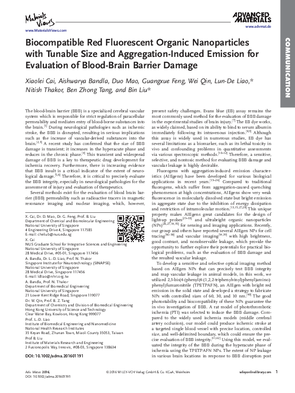 (PDF) Biocompatible Red Fluorescent Organic Nanoparticles with Tunable ...