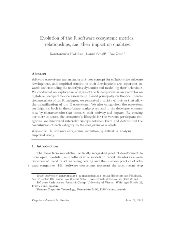(PDF) Evolution of the R software ecosystem: Metrics, relationships ...