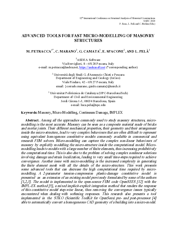 (PDF) Advanced Tools for Fast Micro-Modelling of Masonry Structures