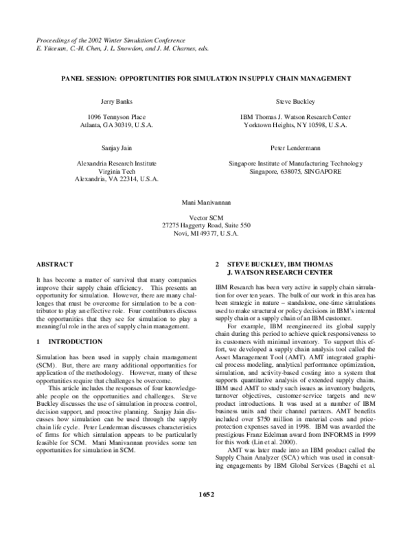 (PDF) Panel session: opportunities for simulation in supply chain ...
