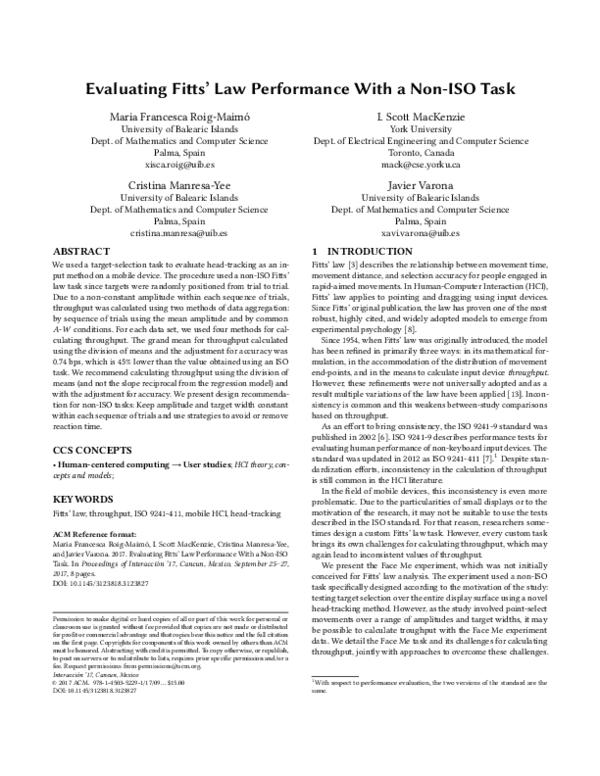 (PDF) Evaluating fitts' law performance with a non-ISO task