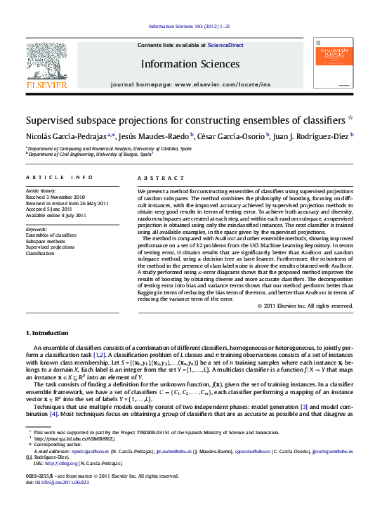 (PDF) Supervised subspace projections for constructing ensembles of ...