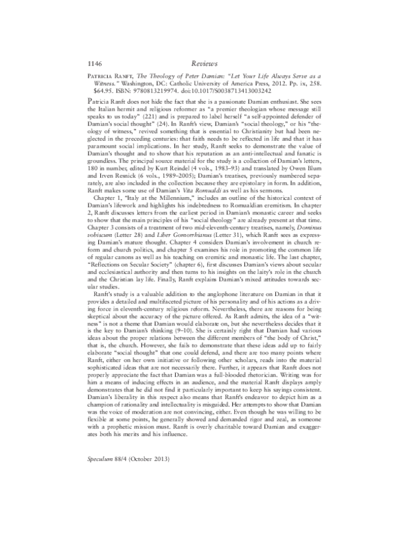 (PDF) Patricia Ranft: The Theology of Peter Damian: “Let Your Life ...