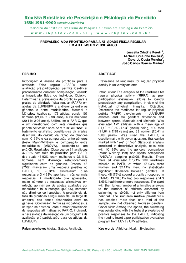 (PDF) Prevalência da prontidão para a atividade física regular em ...