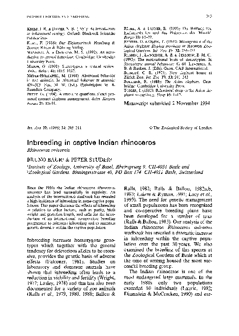 (PDF) Inbreeding in captive Indian rhinoceros Rhinoceros unicornis