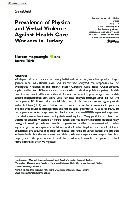 (PDF) Prevalence of Physical and Verbal Violence Against Health Care ...