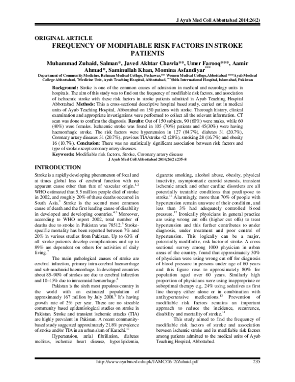 (PDF) Frequency of modifiable risk factors in stroke patients