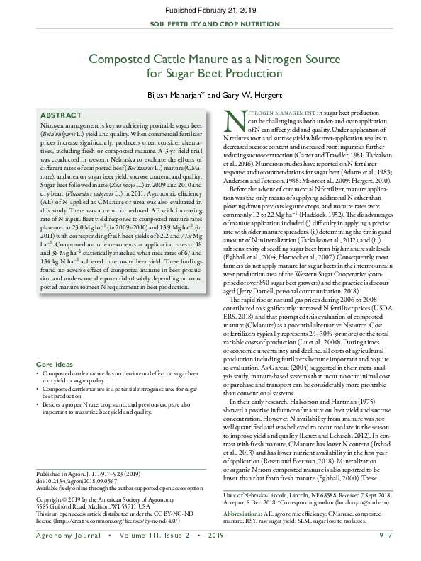(PDF) Composted Cattle Manure as a Nitrogen Source for Sugar Beet