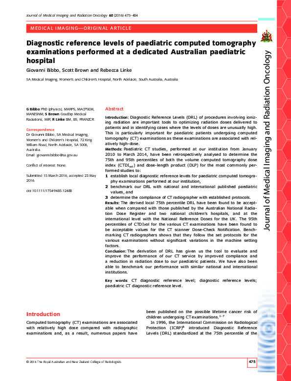 (PDF) Diagnostic reference levels of paediatric computed tomography ...