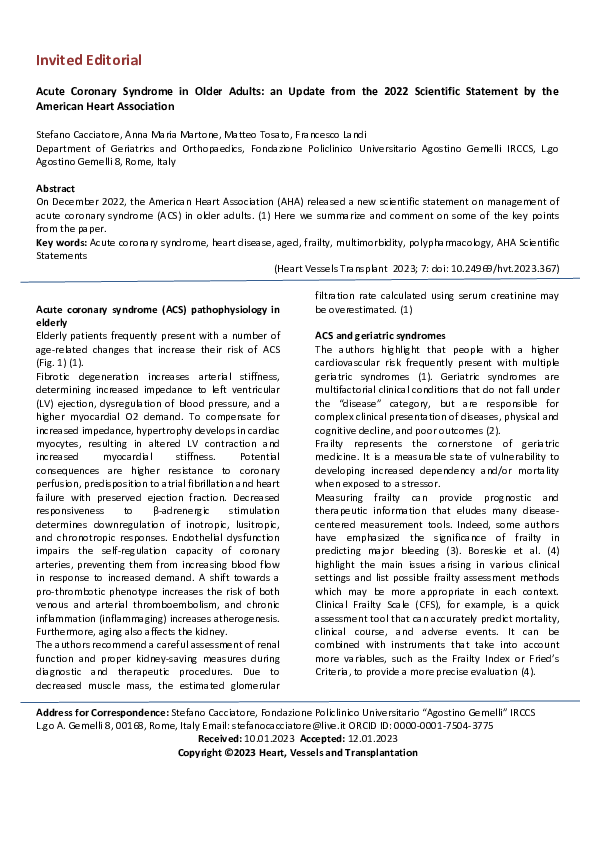 (PDF) Acute Coronary Syndrome in Older Adults: an Update from the 2022 ...
