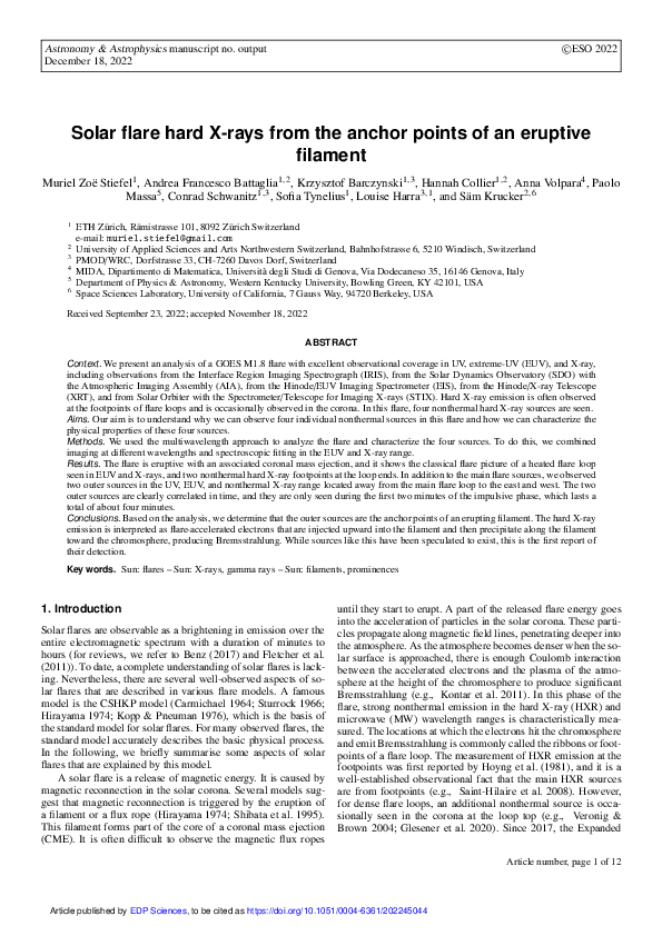 (PDF) Solar flare hard X-rays from the anchor points of an eruptive ...