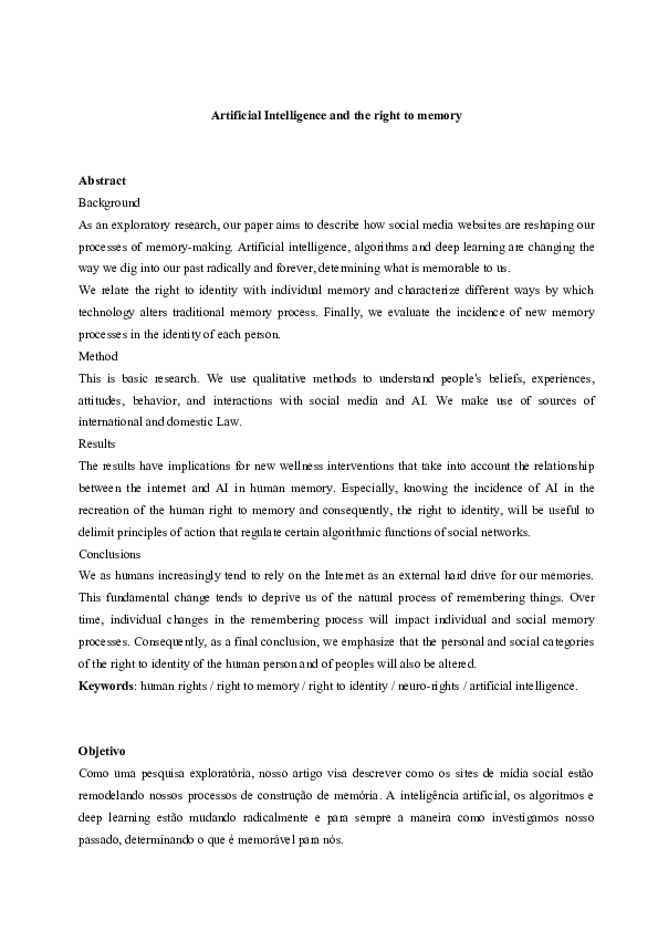 (DOC) Artificial Intelligence and the right to memory
