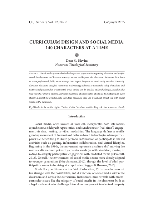 (PDF) Curriculum Design and Social Media: 140 Characters at a Time