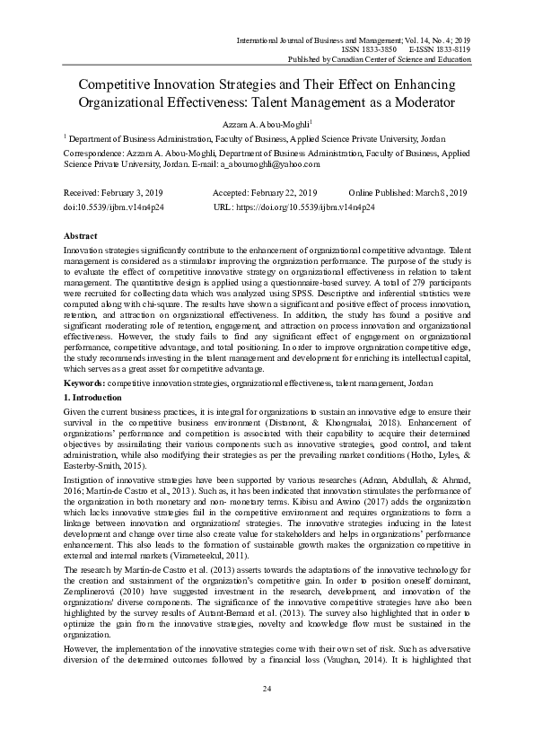 (PDF) Competitive Innovation Strategies and Their Effect on Enhancing ...