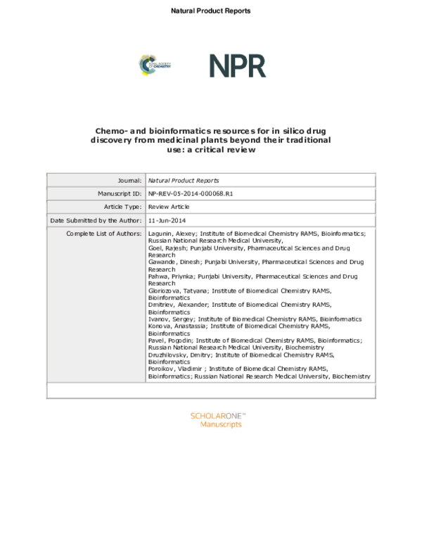 (PDF) Chemo- and bioinformatics resources for in silico drug discovery ...