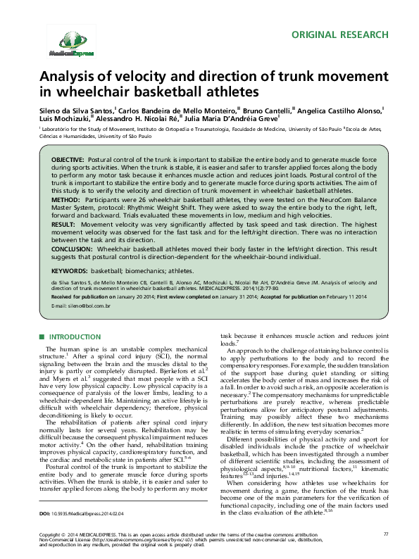 (PDF) Analysis of velocity and direction of trunk movement in