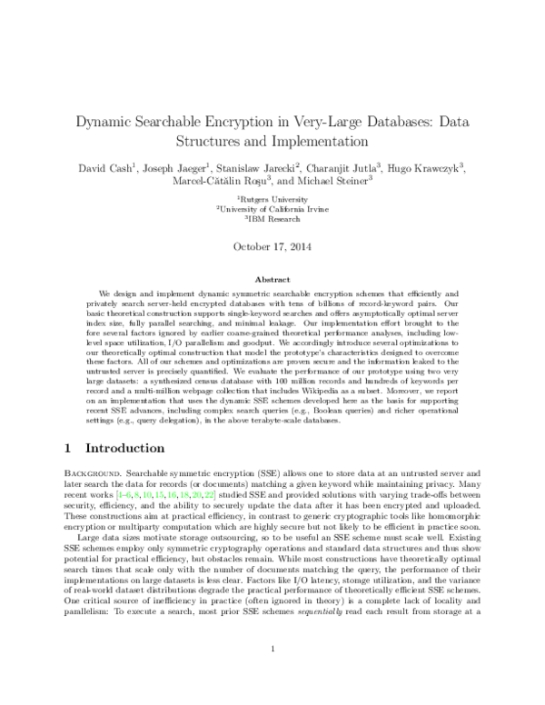 (PDF) Dynamic Searchable Encryption in Very-Large Databases: Data ...
