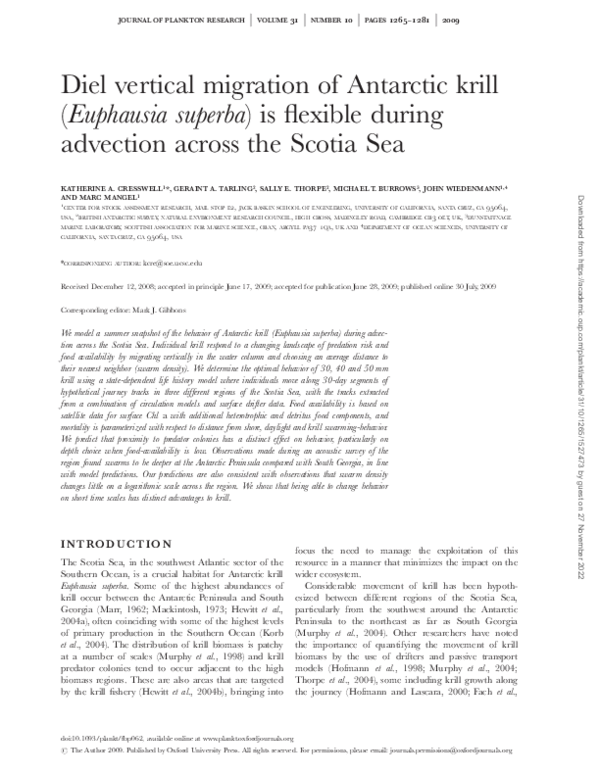 (PDF) Diel vertical migration of Antarctic krill (Euphausia superba) is ...