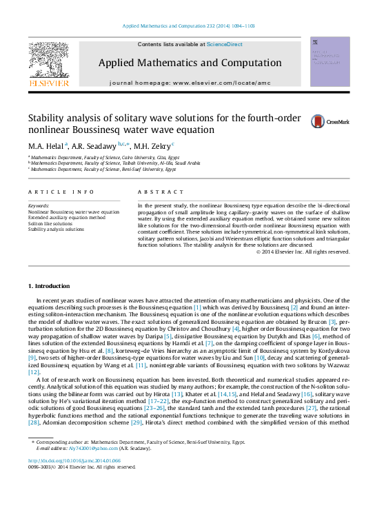(PDF) Stability analysis of solitary wave solutions for the fourth ...