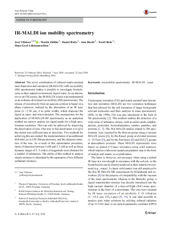 (PDF) IR-MALDI ion mobility spectrometry