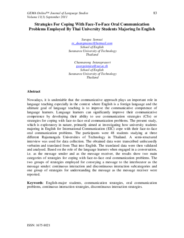 (PDF) Strategies For Coping With Facetoface Oral Communication