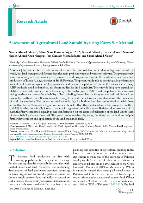 (PDF) Assessment of Agricultural Land Suitability using Fuzzy Set Method