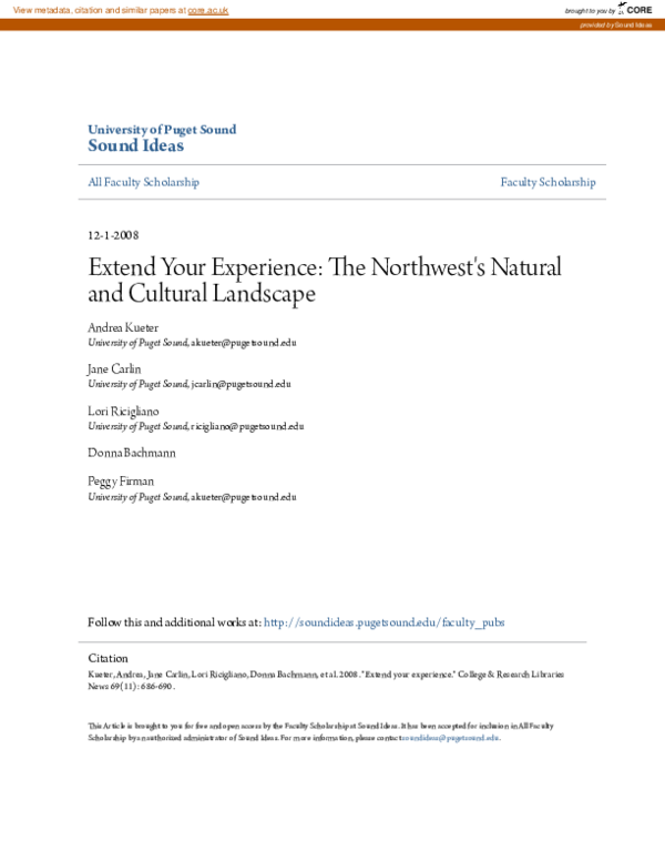 (PDF) Extend Your Experience: The Northwest\u27s Natural and Cultural ...