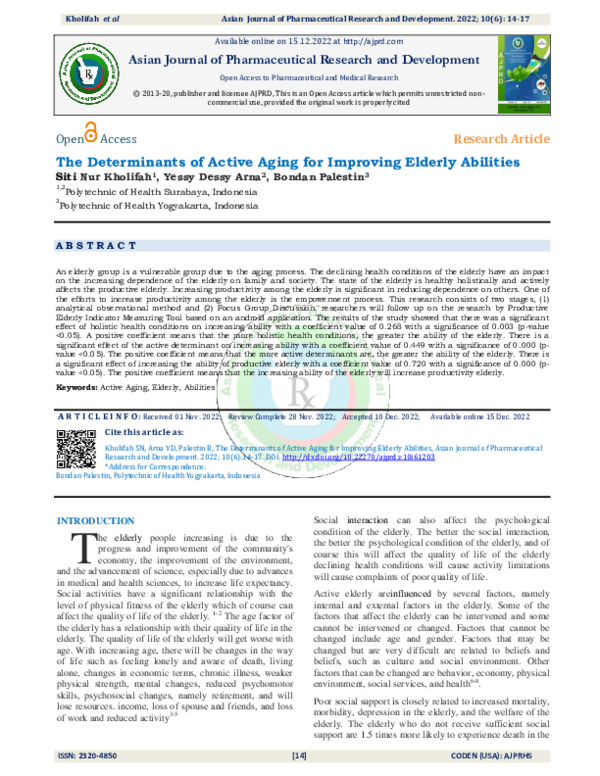 (PDF) The Determinants of Active Aging for Improving Elderly Abilities