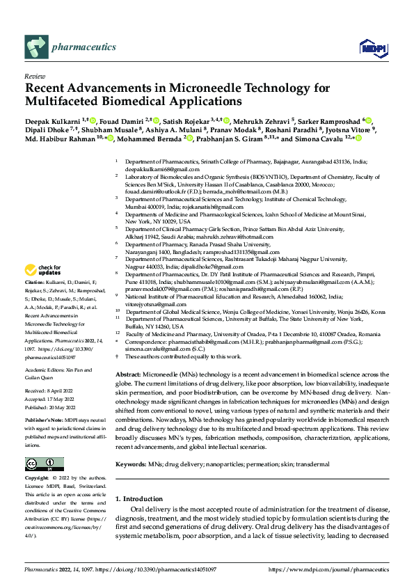 (PDF) Recent Advancements in Microneedle Technology for Multifaceted ...