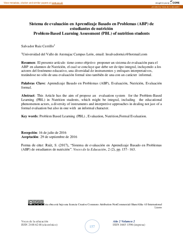 (PDF) Problem-Based Learning Assessment (PBL) of nutrition students